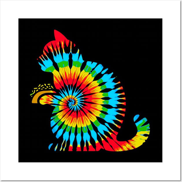 Tie Dye Black Cat With Tacos Wall Art by VisionDesigner